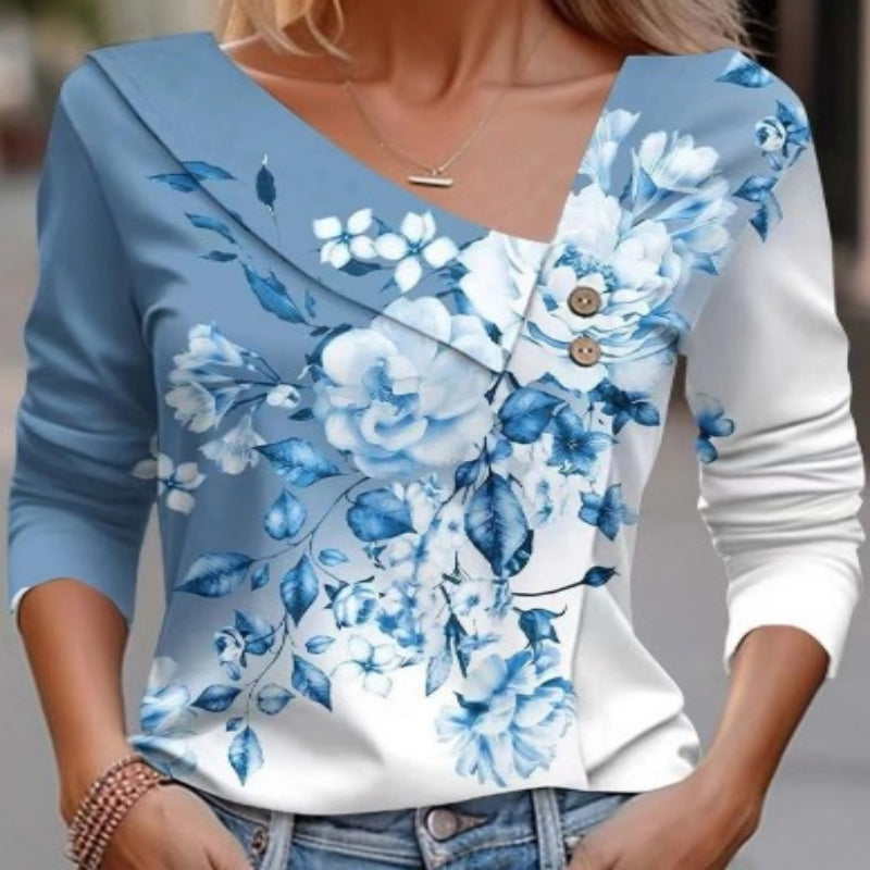 Vibrant Floral Long‑Sleeve Top – Cozy, Elegant & Versatile