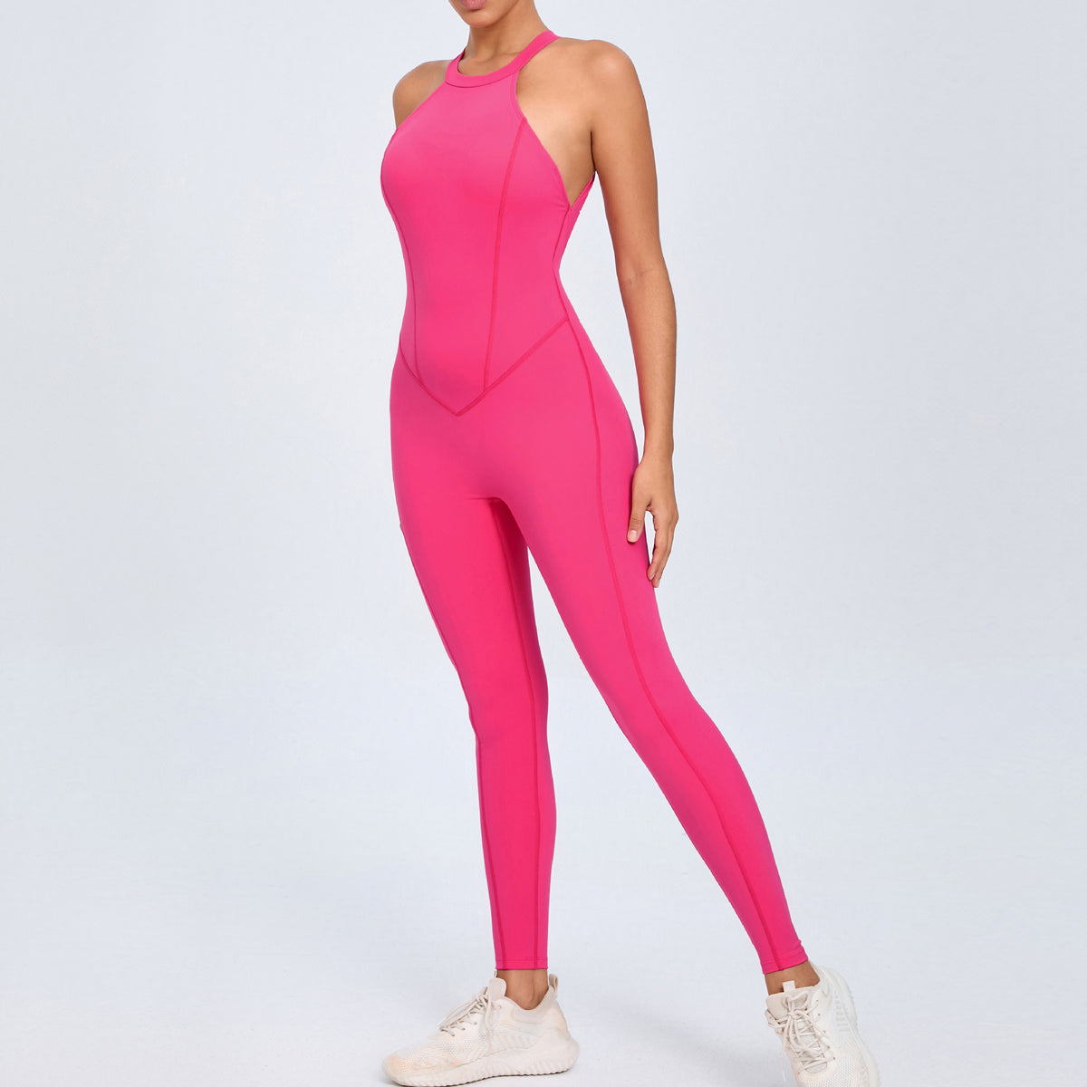 Womens Back-Clasp Yoga Bodysuit With Peach-Hip Design And Open Back