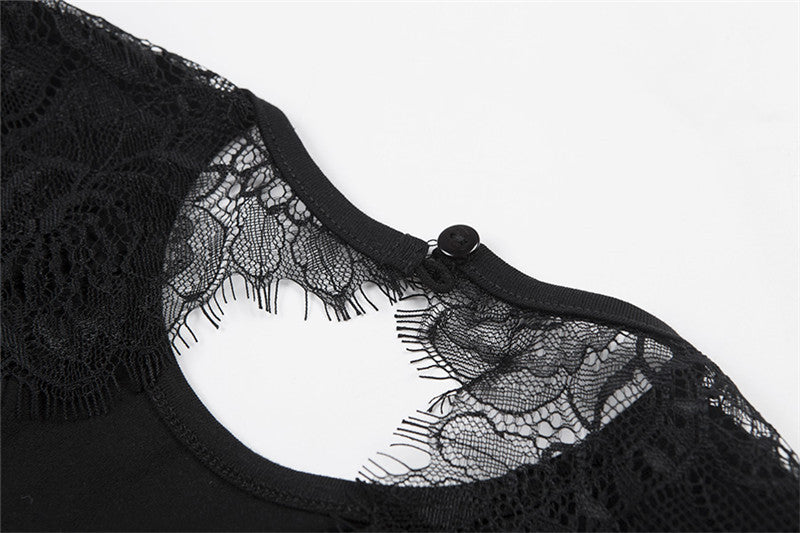 Open-back lace stitching long-sleeved jumpsuit