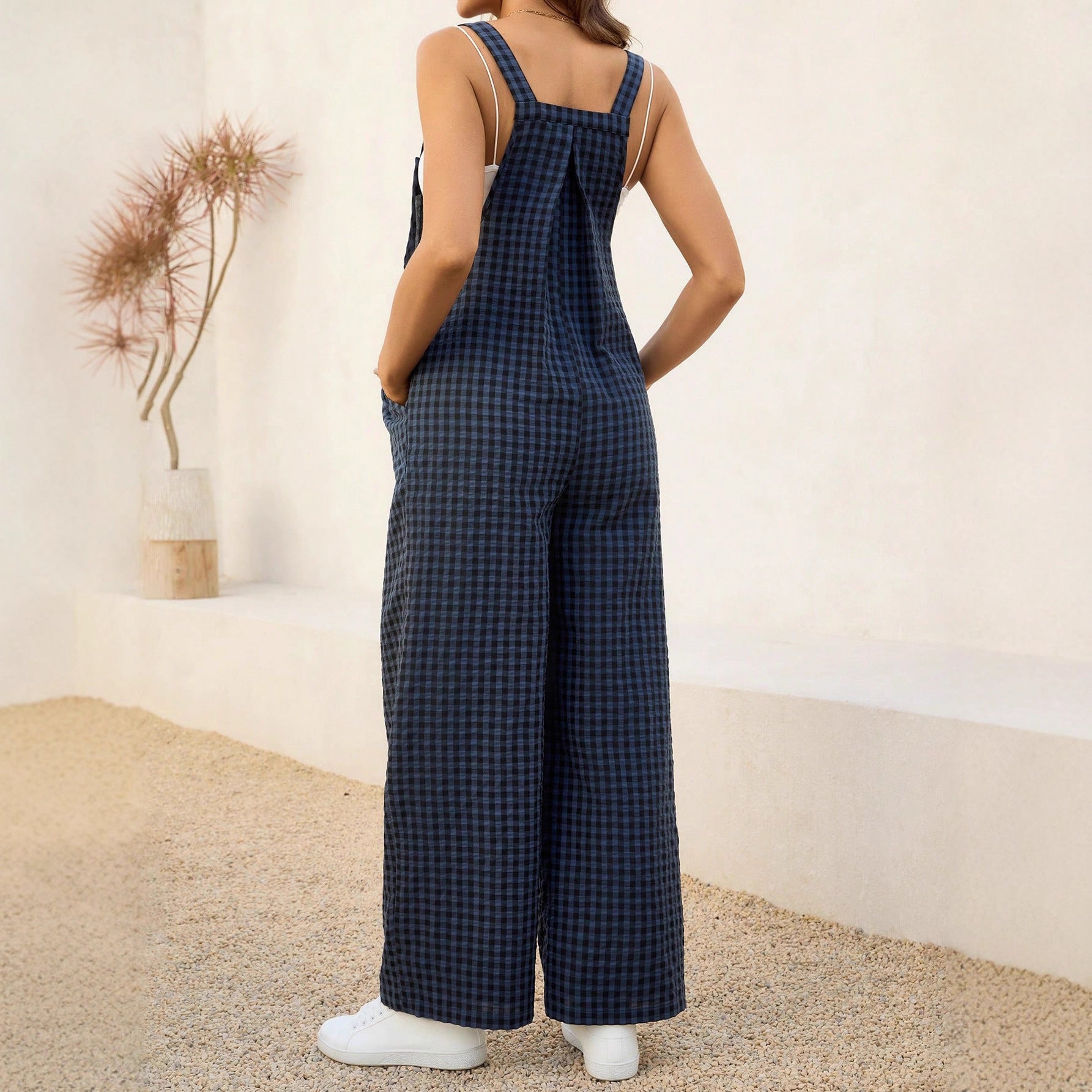 Comfy Plaid Maternity Suspender Jumpsuit for Spring & Summer