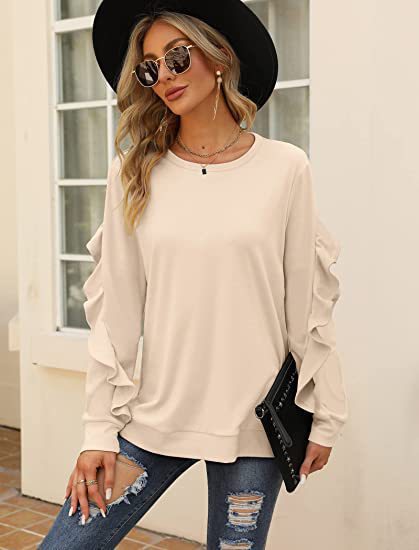 Chic Pleated Long Sleeve Round Neck Casual Women's Sweater