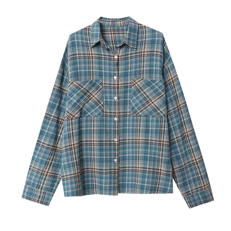 Vintage Washed Brushed Cotton Plaid Long Sleeve Shirt