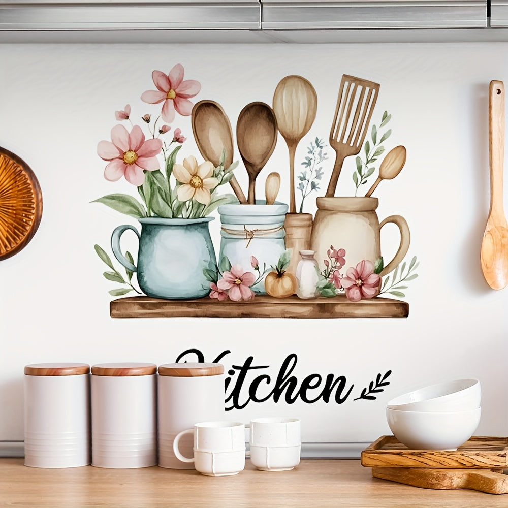 Realistic Kitchen Utensil Wall Sticker Set – Glossy Self‑Adhesive Cartoon Spatula and Whisk Decals
