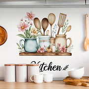 Realistic Kitchen Utensil Wall Sticker Set – Glossy Self‑Adhesive Cartoon Spatula and Whisk Decals
