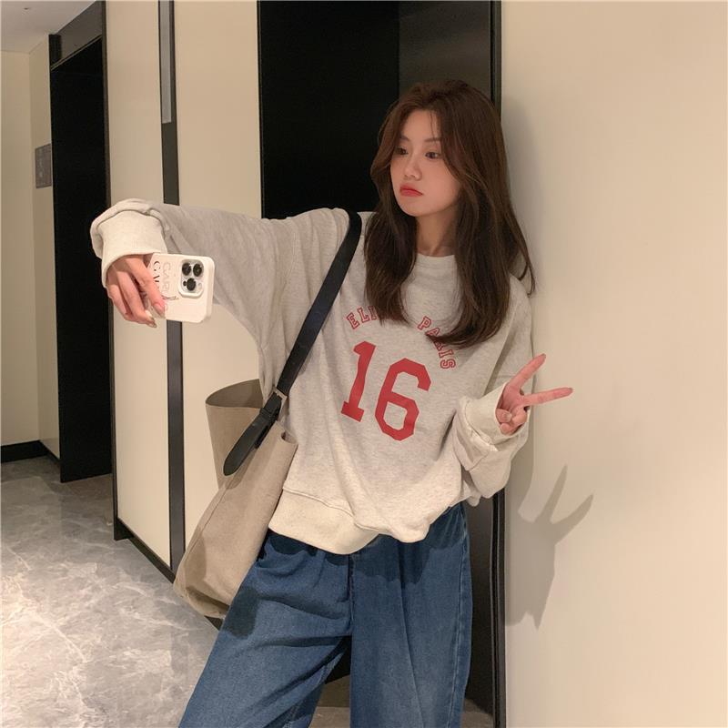 Oversized Letter Print Long Sleeve Women's Pullover Sweater