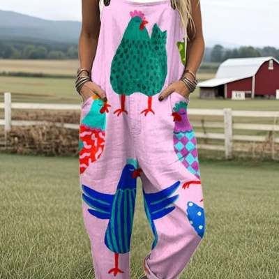 Floral Print Pocket Suspender Jumpsuit for Women