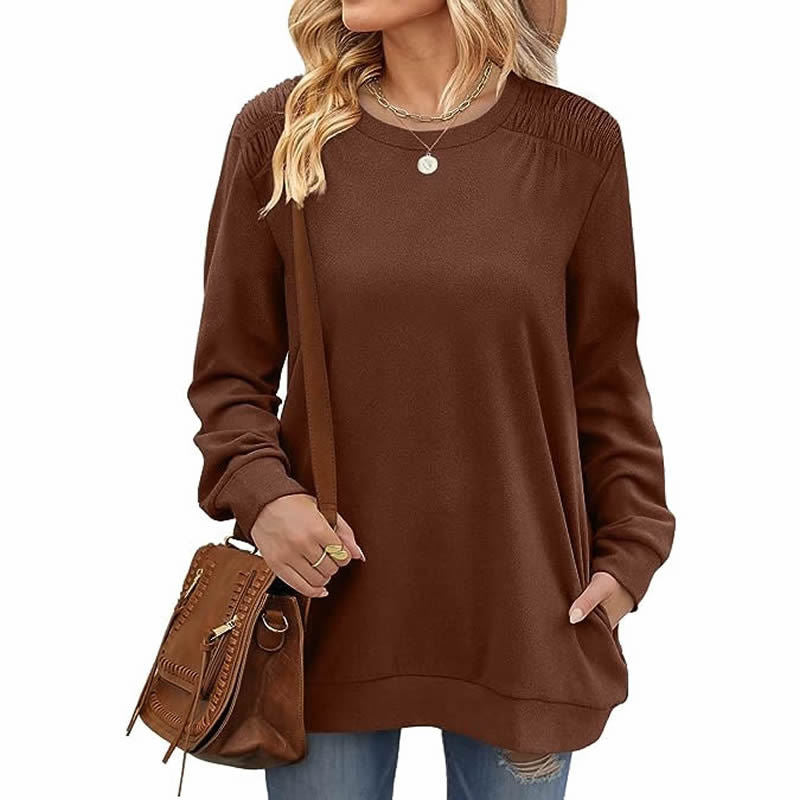 Women's Casual Long Sleeve Pocket Pullover Sweatshirt