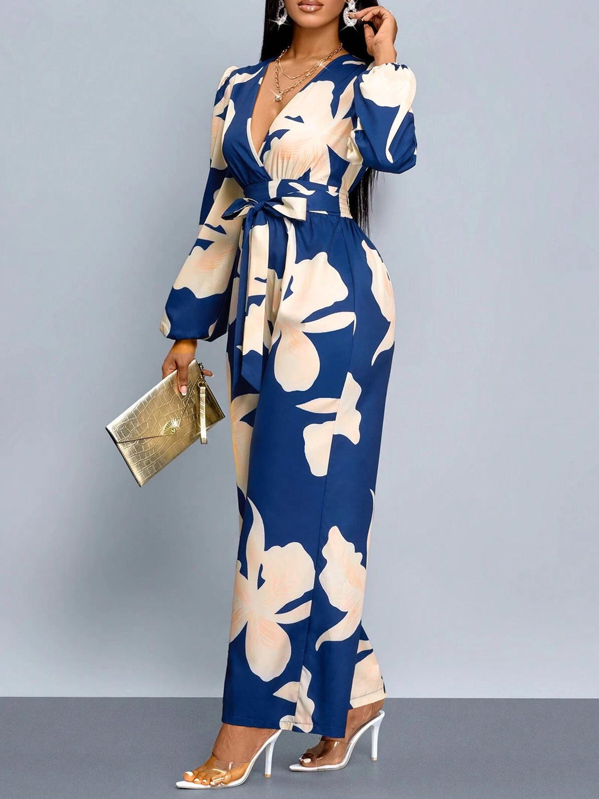 Women's Floral Print Long Sleeve Jumpsuit Romper