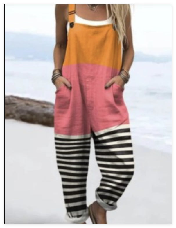 Women's Vintage Print Sleeveless Loose Casual Jumpsuit