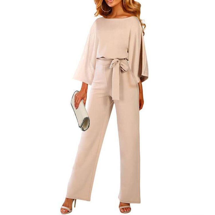 Chic Batwing Sleeve Lace-Up Women's Jumpsuit
