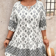 Womens Ruffled Three-quarter-sleeve Dress