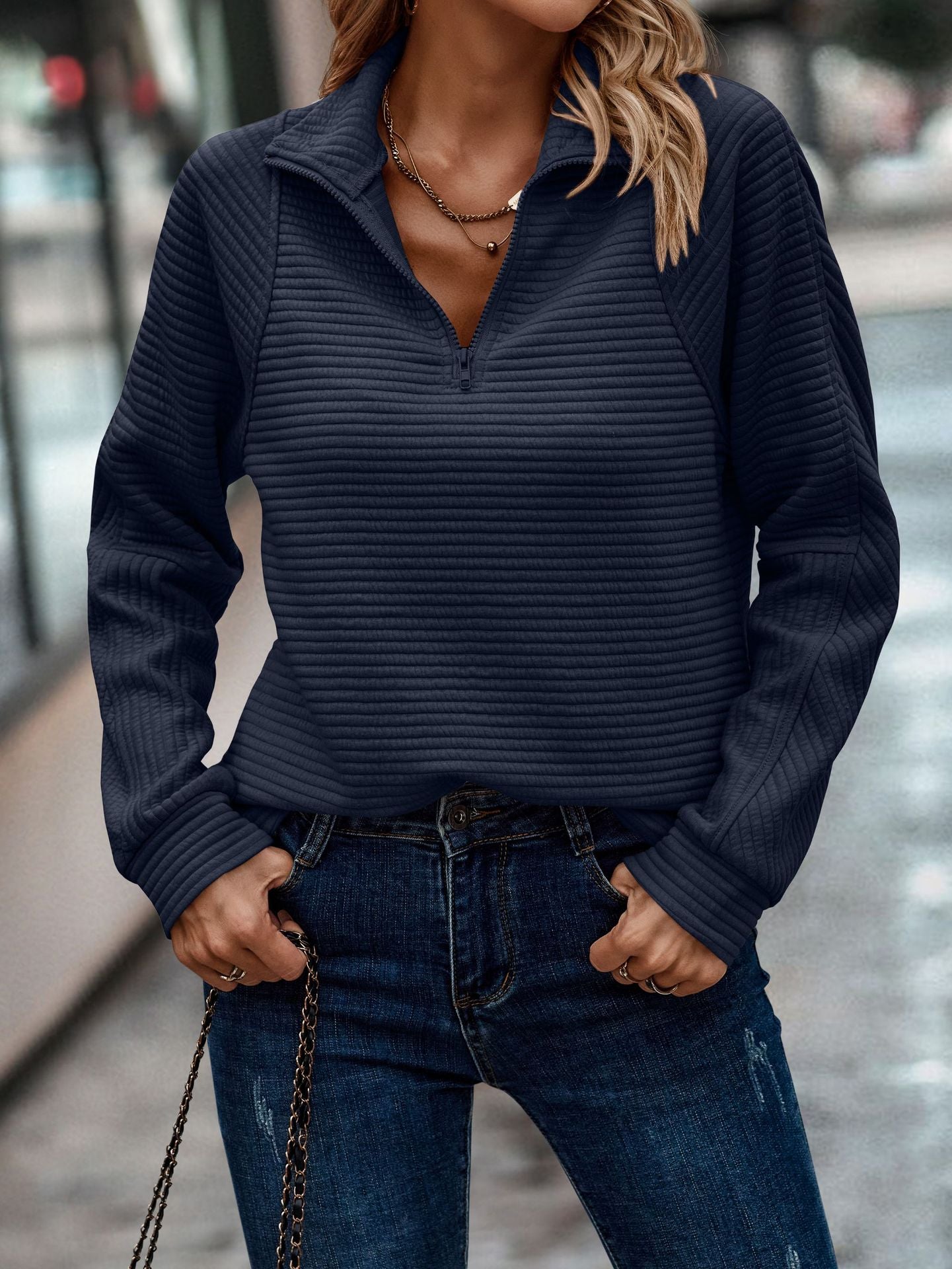 Solid Color Stand Collar Women's Knitted Sweater