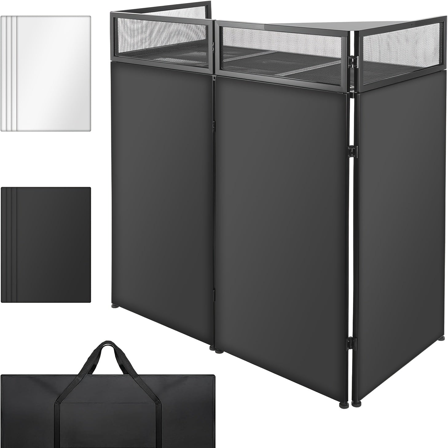 Portable DJ Booth Facade Table with Metal Foldable Frame, 45×44×21 in, Black & White Scrim and Carrying Bag