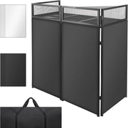 Portable DJ Booth Facade Table with Metal Foldable Frame, 45×44×21 in, Black & White Scrim and Carrying Bag