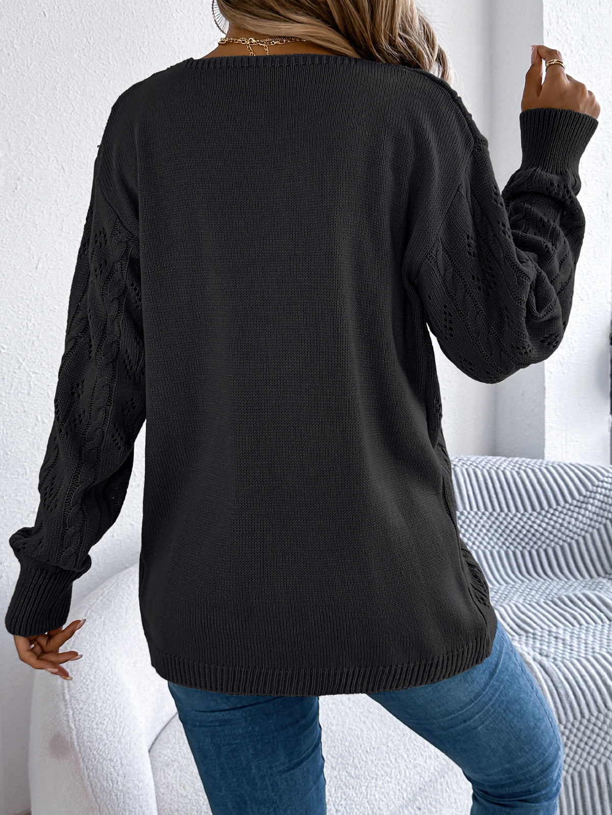 Women Casual Solid Color Hollow Out Long Sleeve Cardigan Sweater Coat