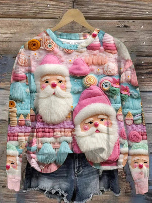 Women's Festive Christmas Graphic Round-Neck Sweatshirt