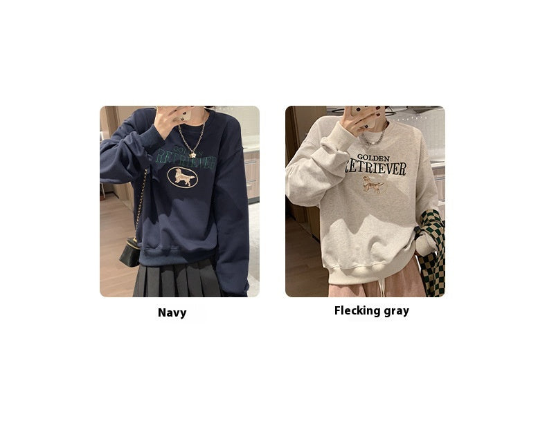 Cute Cartoon Embroidered Oversized Pullover Sweatshirt