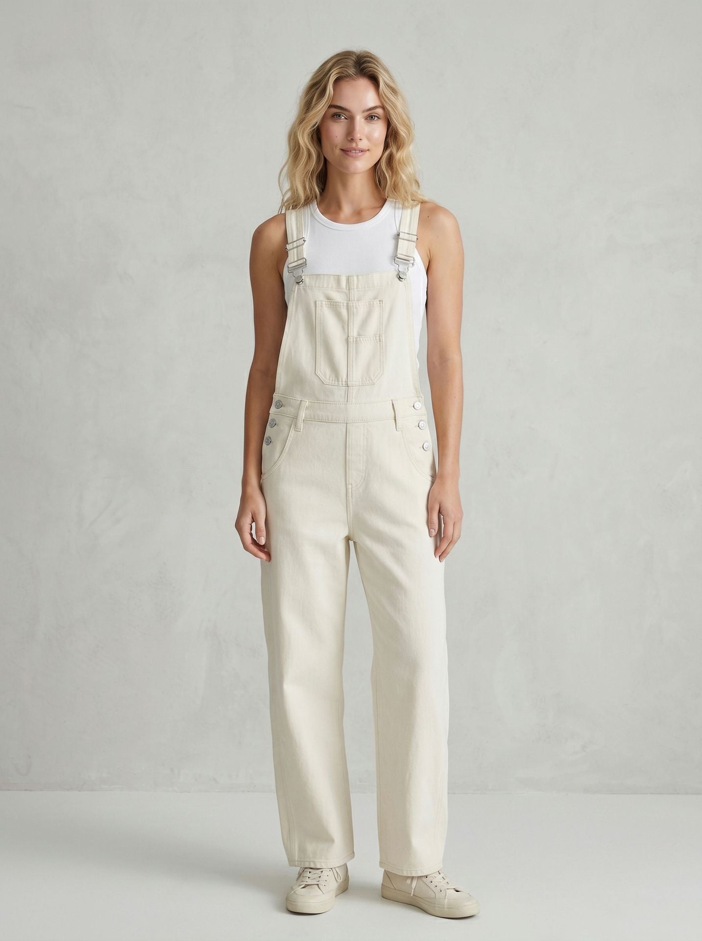 Washed Vintage Loose Straight-leg Womens Denim Overalls Long Pants