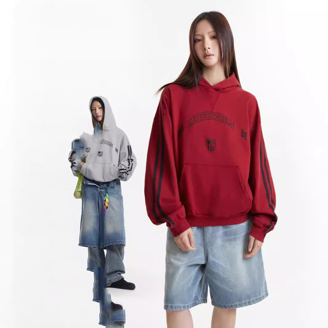 Retro Letter Heavy Terry Hoodie - Cozy Loose Sports Sweatshirt