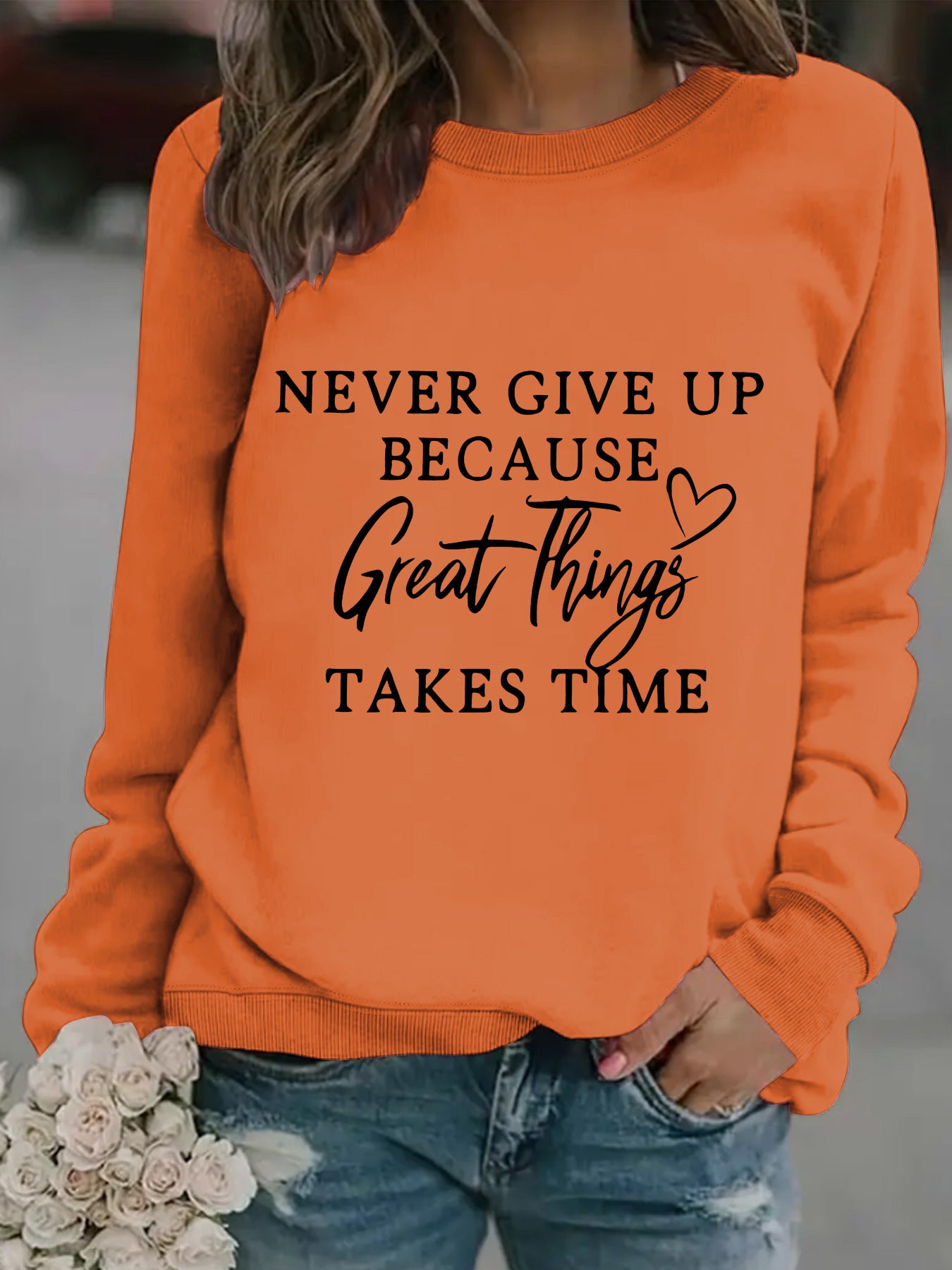 Chic Round Neck Print Long Sleeve Casual Sweatshirt