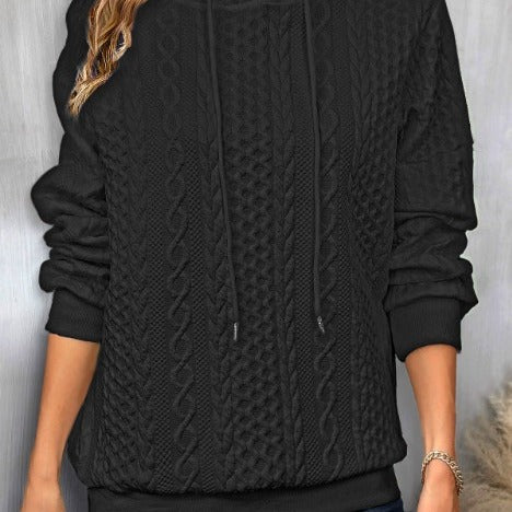 Plus Size Casual Jacquard Lace-Up Hooded Sweatshirt