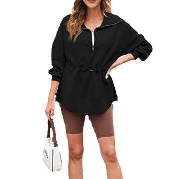 Women's Plus Size Half-Zip Drawstring Pullover Sweatshirt