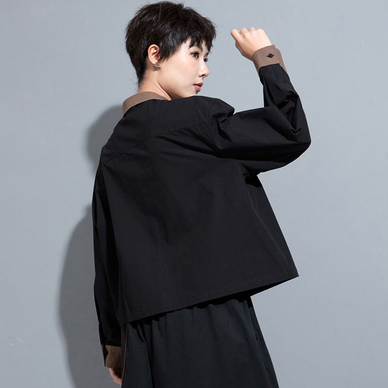 Cool Contrast Color Stitching Long-sleeved Shirt Women