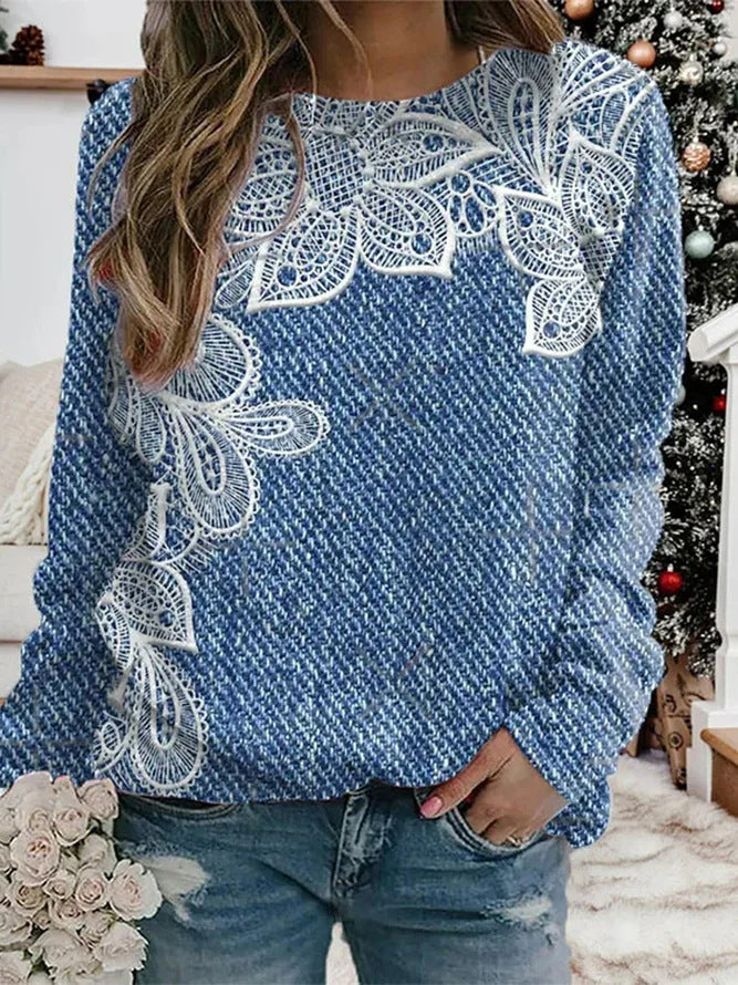 Women's Geometric Long Sleeve Western Retro Sweater Top