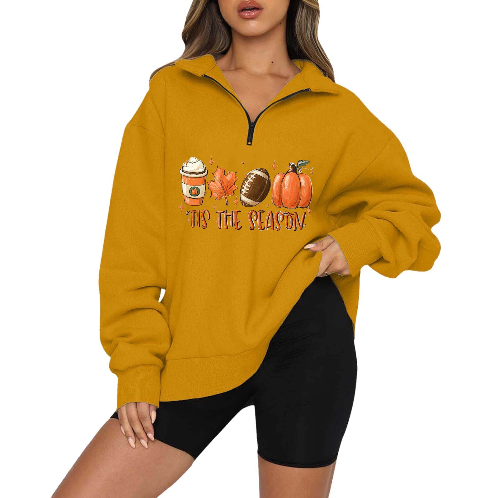 Halloween Pumpkin Print Casual Zipper Sweatshirt
