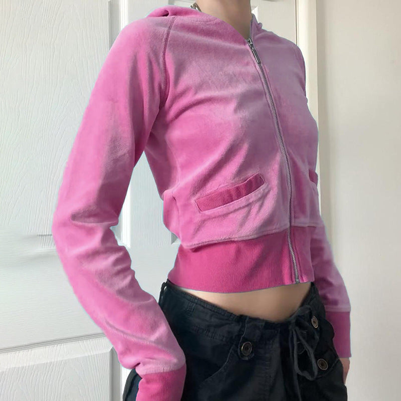Suede Hooded Zip-Up Jacket