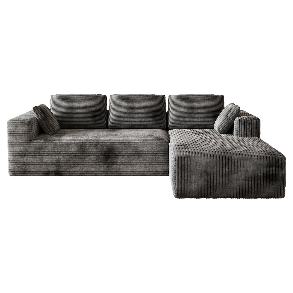 Extra Large L-Shaped Sofa with Right‑Side Chaise – Minimalist Compressed Frame, Plush Corduroy Upholstery