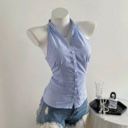 Women's Niche Short Striped Sleeveless Shirt