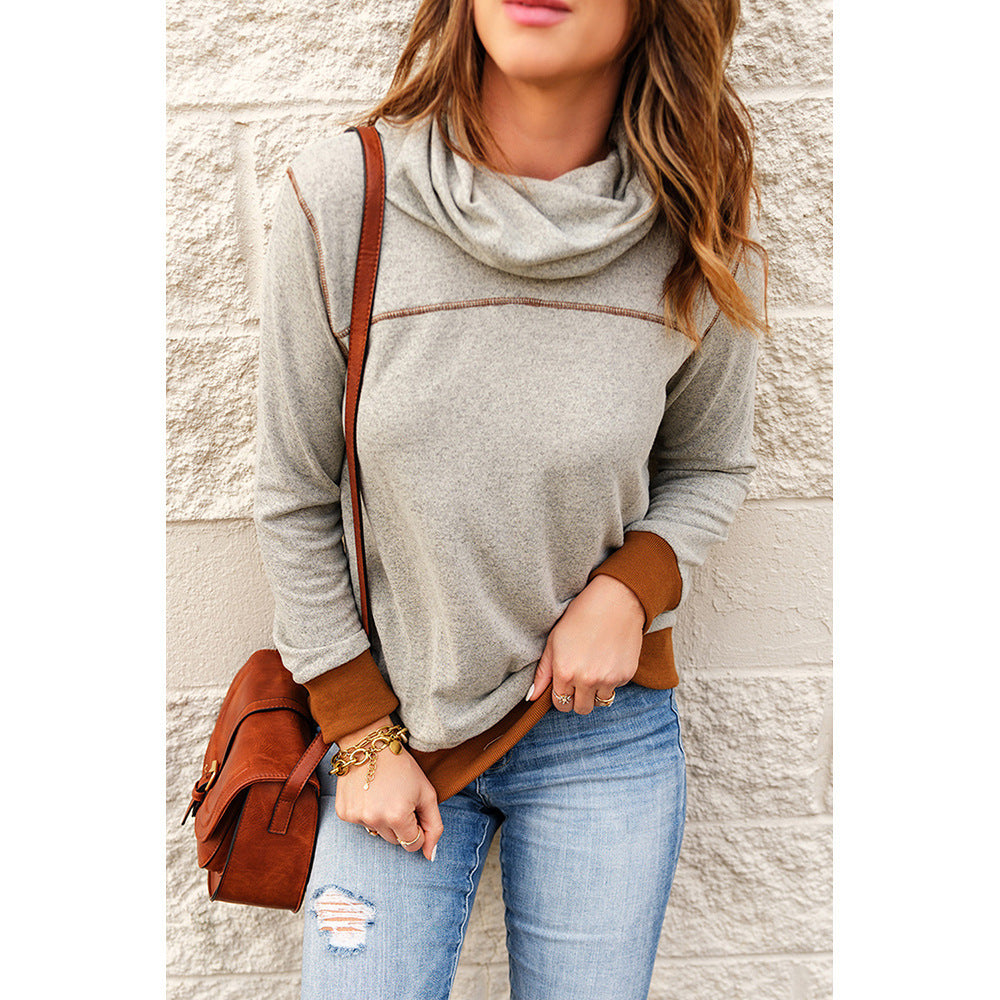 Colorblock Slim-Fit Pullover Sweatshirt with Topstitching