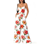 Women's Backless Strappy Printed Wide-Leg Jumpsuit
