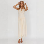 Item for Foreign Trade Halter-neck Waist-cinching Solid-color Long Dress