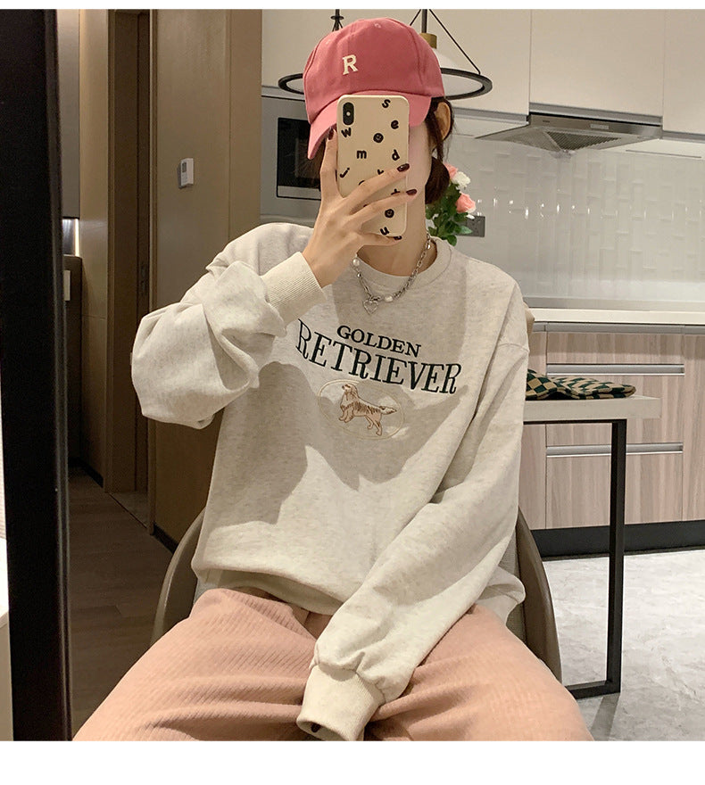 Cute Cartoon Embroidered Oversized Pullover Sweatshirt