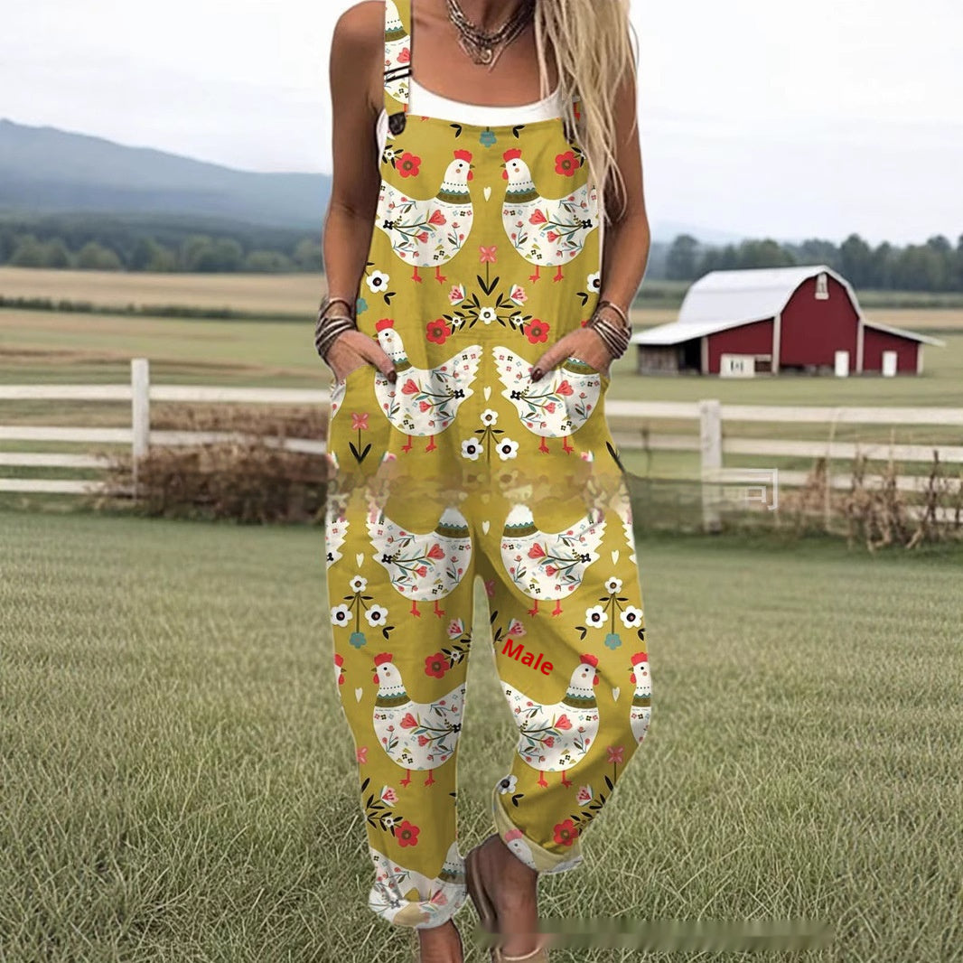 Women's Printed Pocket Wide Leg Jumpsuit