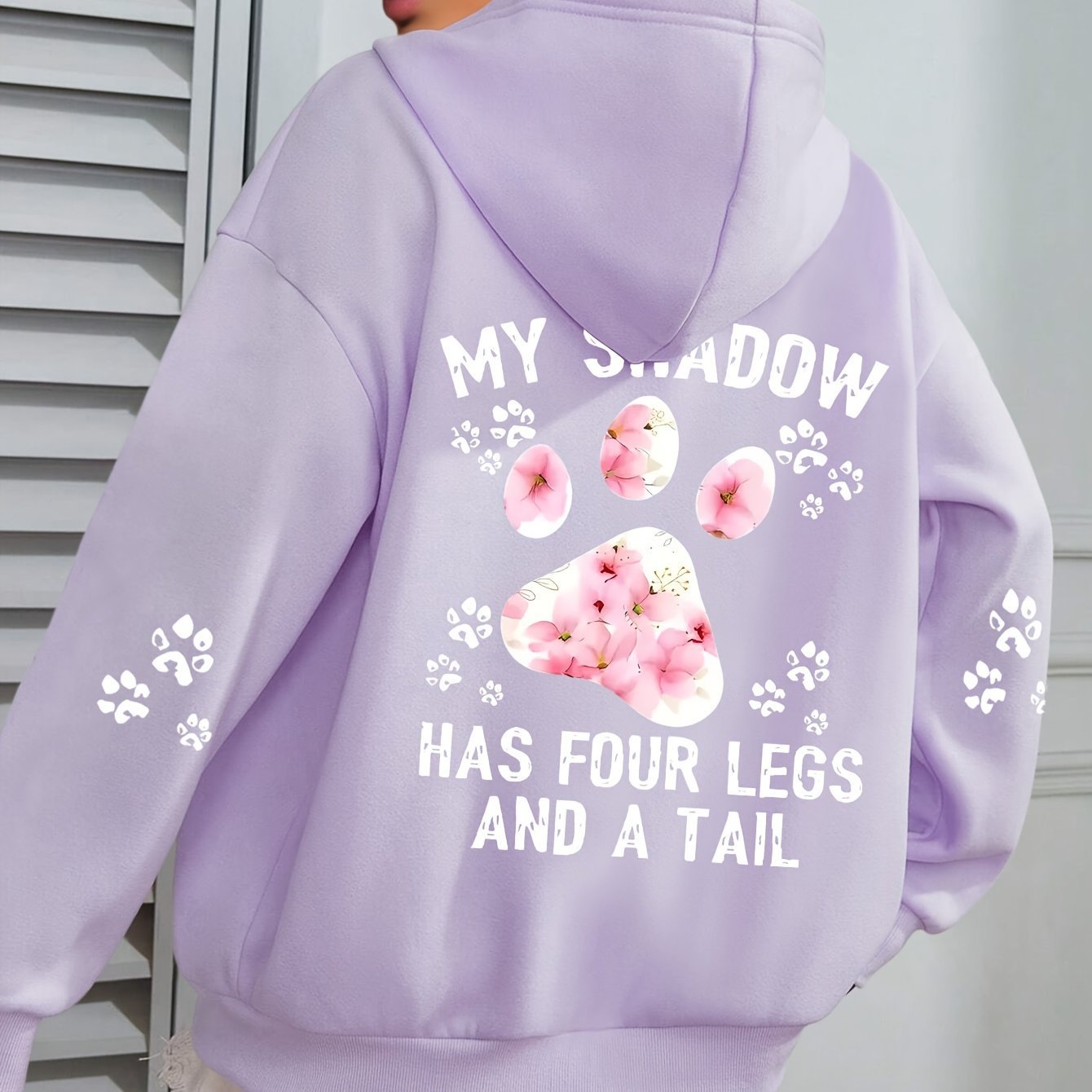 Plus Size Casual Paw Print Long Hoodie