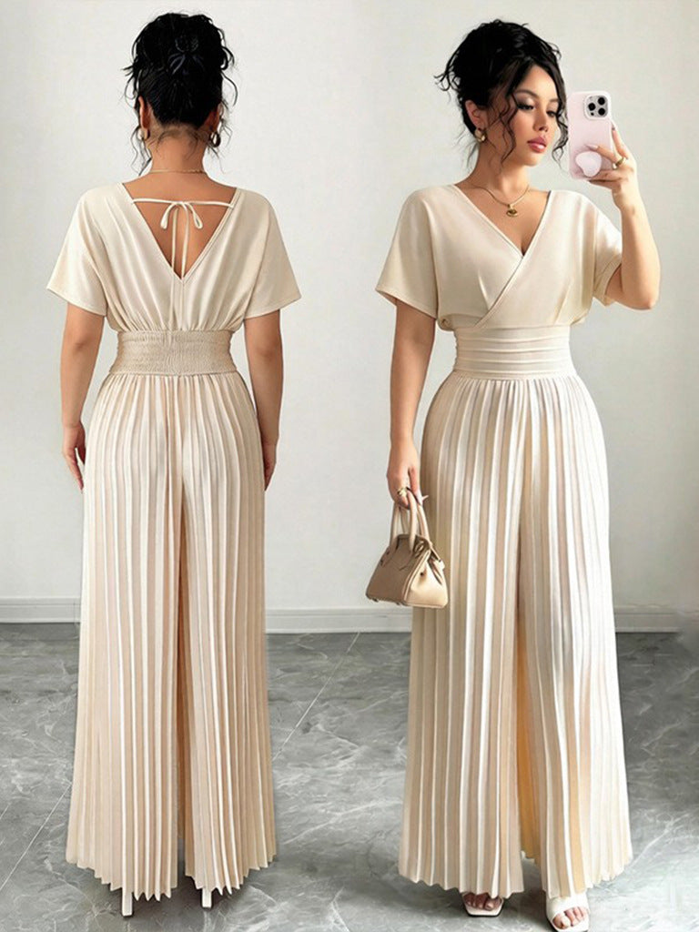 Solid-color Pleated Jumpsuit Pants For Women