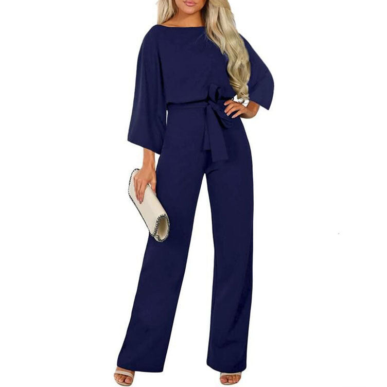 Chic Batwing Sleeve Lace-Up Women's Jumpsuit