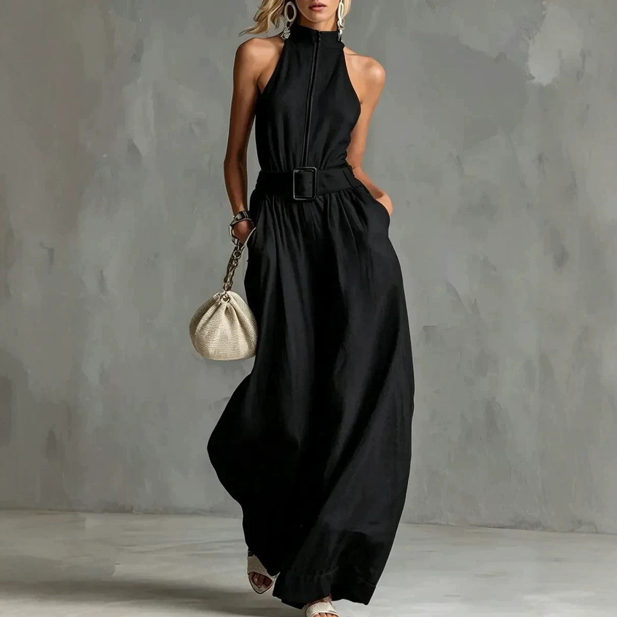 Elegant Round-Neck Halter Jumpsuit for Women