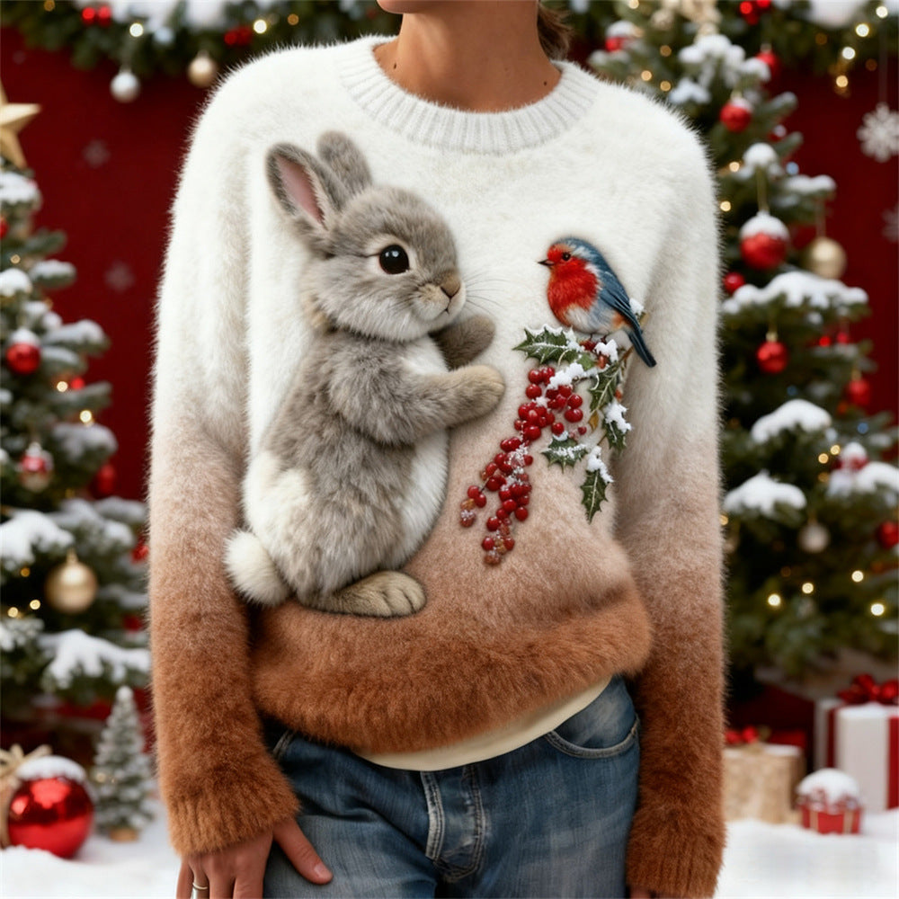 Christmas-themed 3d Digital-printed Fleece Slim-fit Crewneck Hoodie