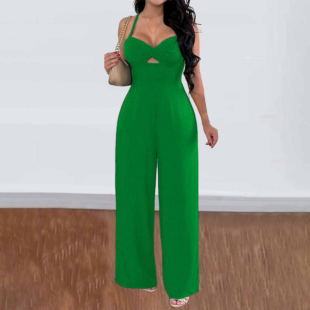 Women's Solid Color Wide Leg Sling Jumpsuit