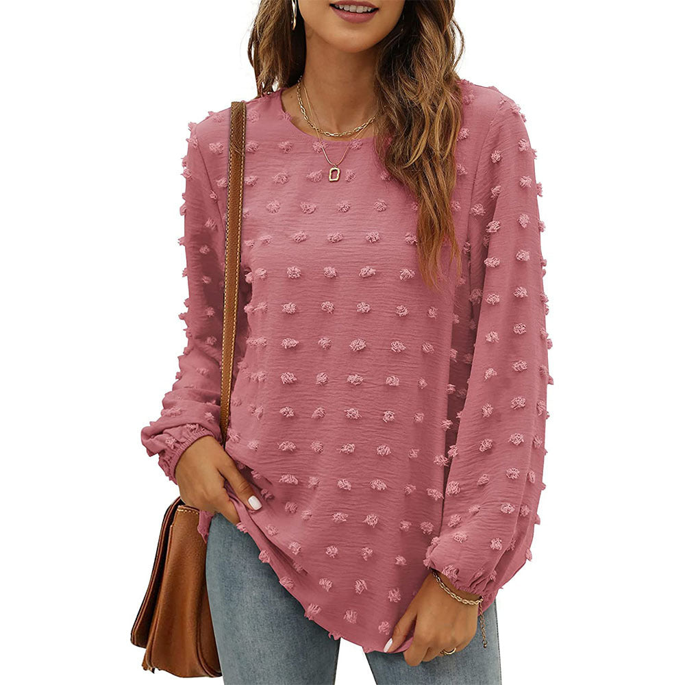 Women's Casual Jacquard Long-Sleeve Loose Pullover Top