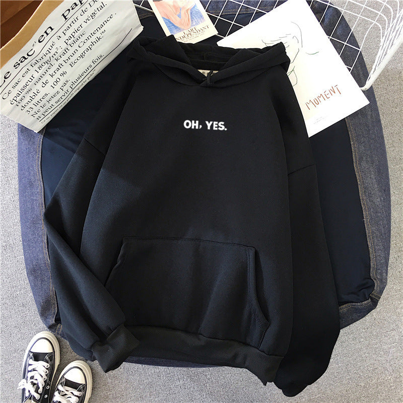 Cozy 'Oh Yes' Printed Loose Hoodie for Casual Everyday Wear