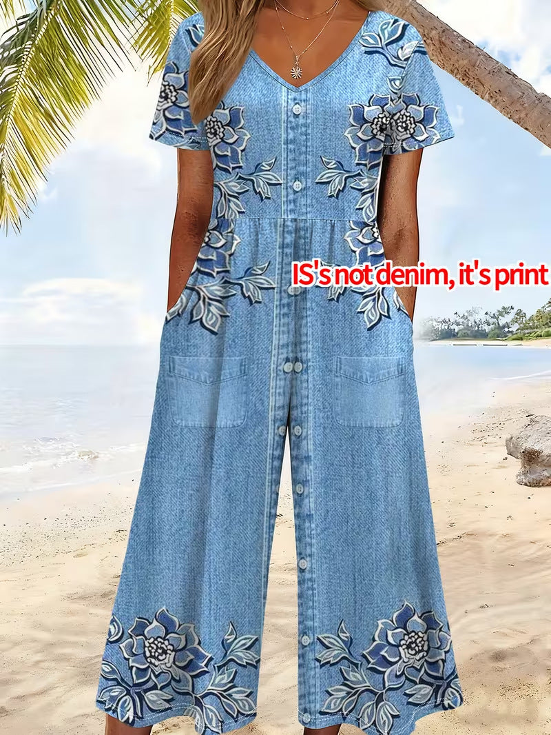 Elegant Plus-Size Sleeveless Printed Jumpsuit