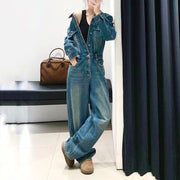 Vintage Washed Cotton High-Waist Straight-Leg Jumpsuit
