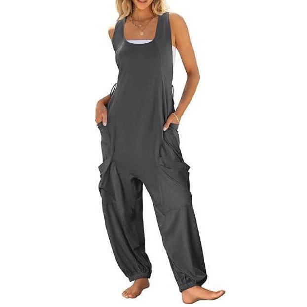 Women's Loose Casual Sling Jumpsuit with Pockets