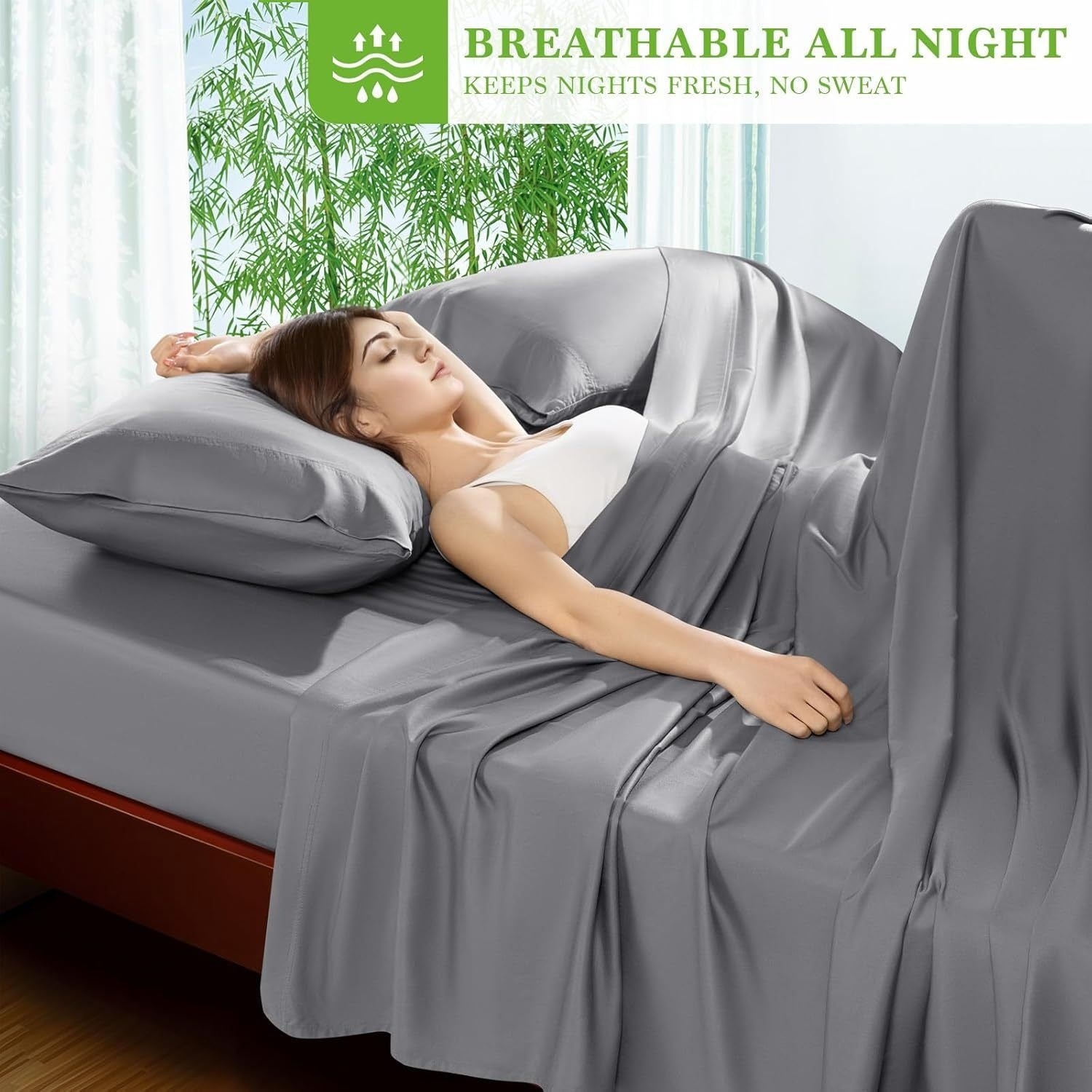 6pcs Bamboo Bed Sheet Set - 100% Viscose Derived From Bamboo - Ultra Soft & Luxuriously Cooling Bed Sheets - Deep Pocket Up to 16" - Hotel Silky Bedding Set - Perfect for Hot Sleepers, Bamboo Bed Shee