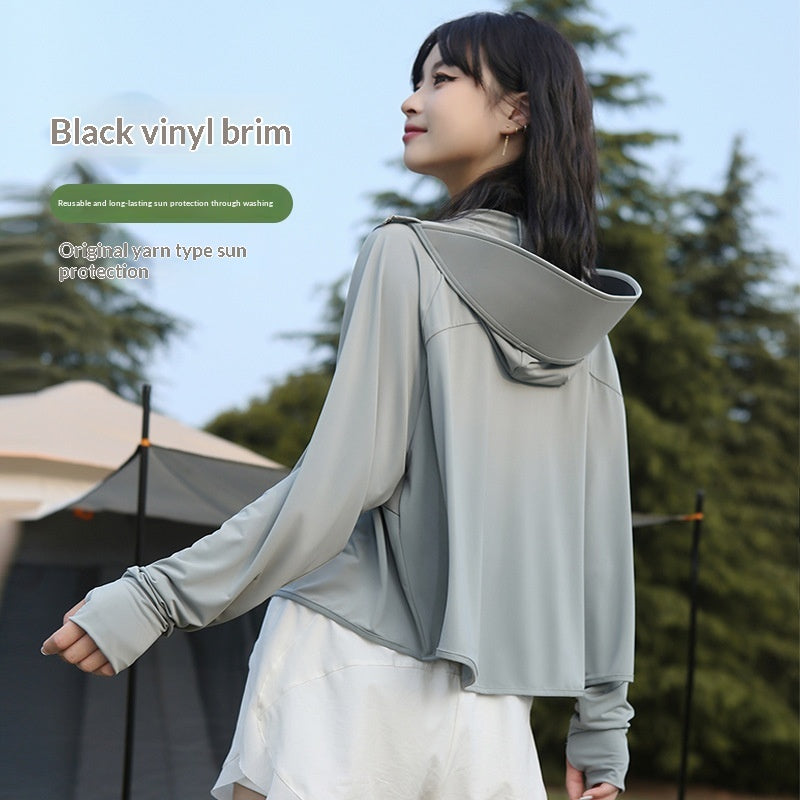 Women's Ice Silk Sun‑Protective Long Sleeve Top – Loose Fit